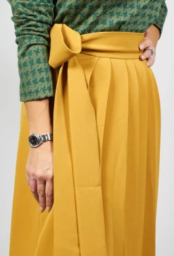 Pleated Skirt with Sash in Mustard