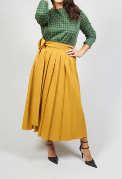 Pleated Skirt with Sash in Mustard