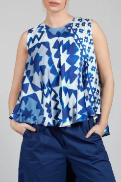 Pleated Sleeveless Blouse in Maya Print