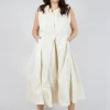 Pleated Sleeveless Midi Dress in Greige