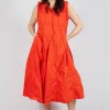 Pleated Sleeveless Midi Dress in Mandarine