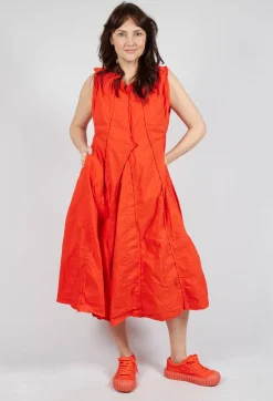Pleated Sleeveless Midi Dress in Mandarine
