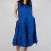 Pleated Sleeveless Midi Dress in Royal