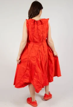 Pleated Sleeveless Midi Dress in Mandarine