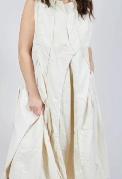 Pleated Sleeveless Midi Dress in Greige