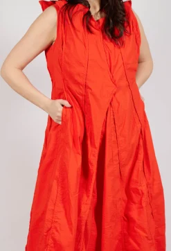 Pleated Sleeveless Midi Dress in Mandarine