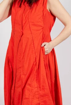 Pleated Sleeveless Midi Dress in Mandarine