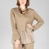 Pleated Top with Overlay in Caramel