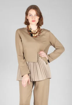 Pleated Top with Overlay in Caramel