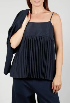 Pleated Top with Overlay in Blue Nights