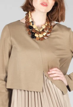Pleated Top with Overlay in Caramel