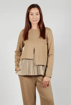 Pleated Top with Overlay in Caramel