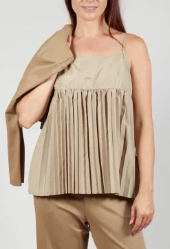 Pleated Top with Overlay in Caramel