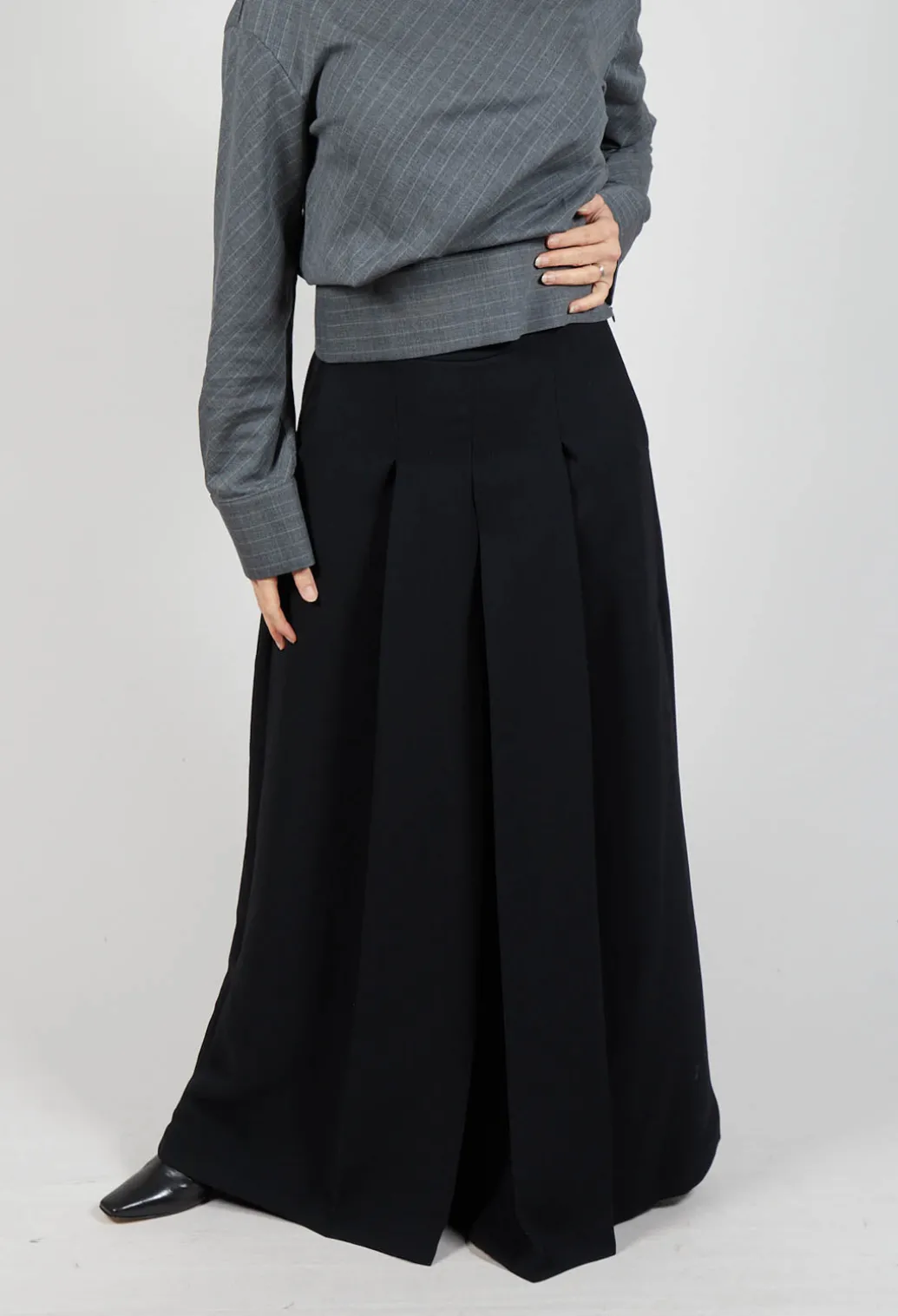 Pleated Wide Leg Pants in Lalabel Nero
