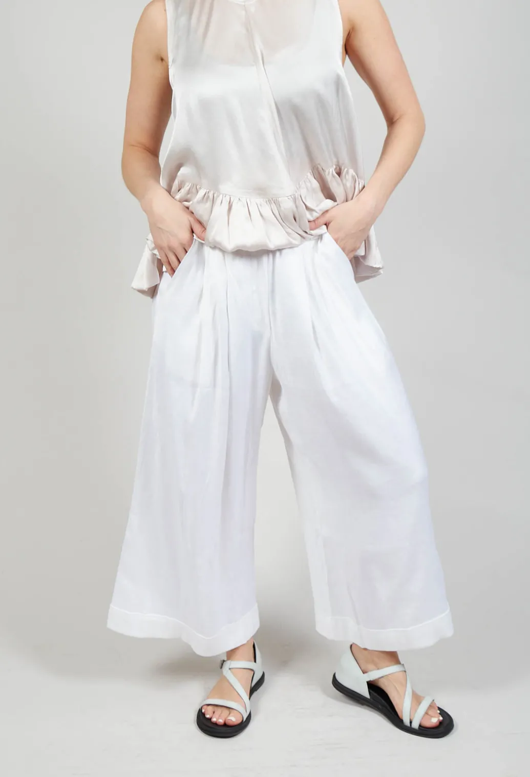 Pleated Wide Leg Trousers in White
