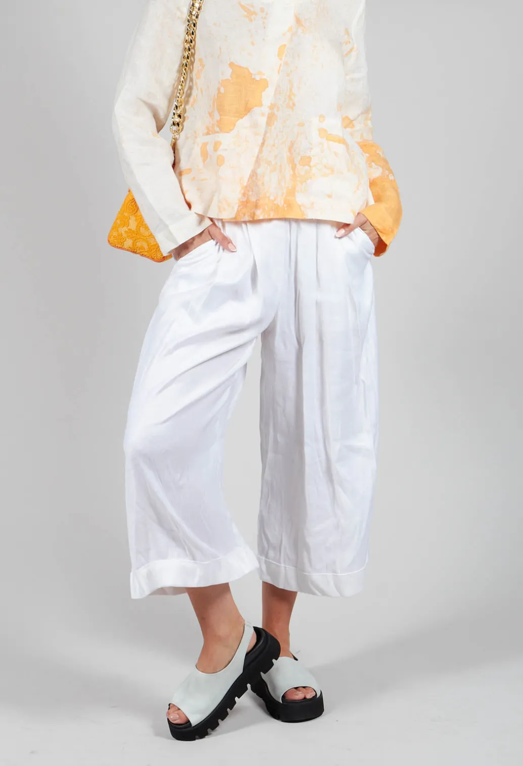 Pleated Wide Leg Trousers in White