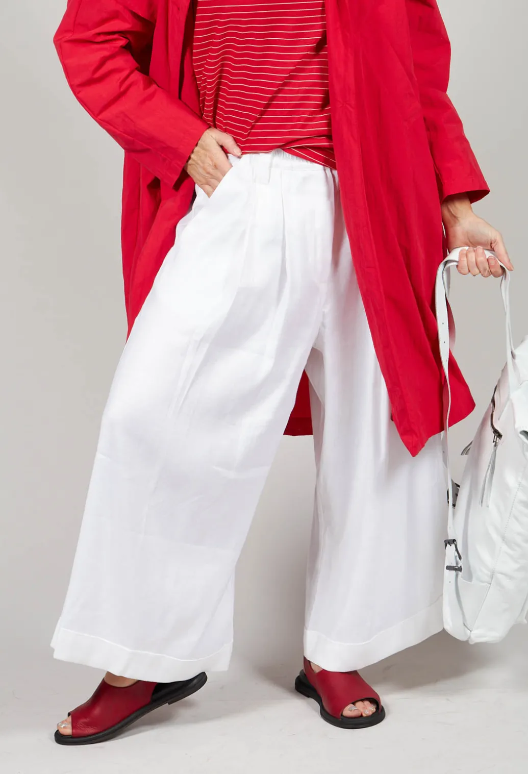 Pleated Wide Leg Trousers in White