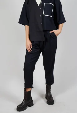 Pleated Wool Trousers in Navy