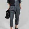 Pleated Wool Trousers in Grey Blue
