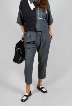 Pleated Wool Trousers in Grey Blue
