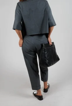 Pleated Wool Trousers in Grey Blue