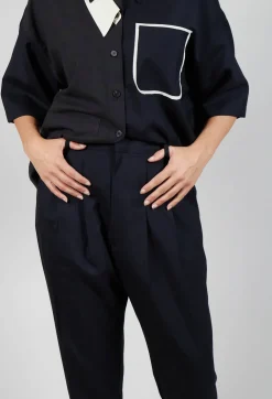 Pleated Wool Trousers in Navy