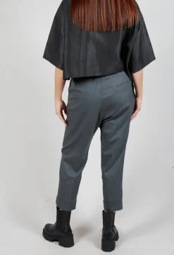 Pleated Wool Trousers in Grey Blue