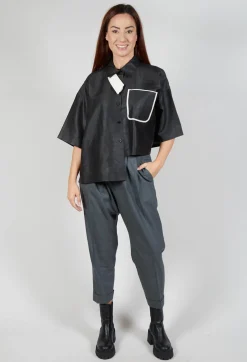 Pleated Wool Trousers in Grey Blue