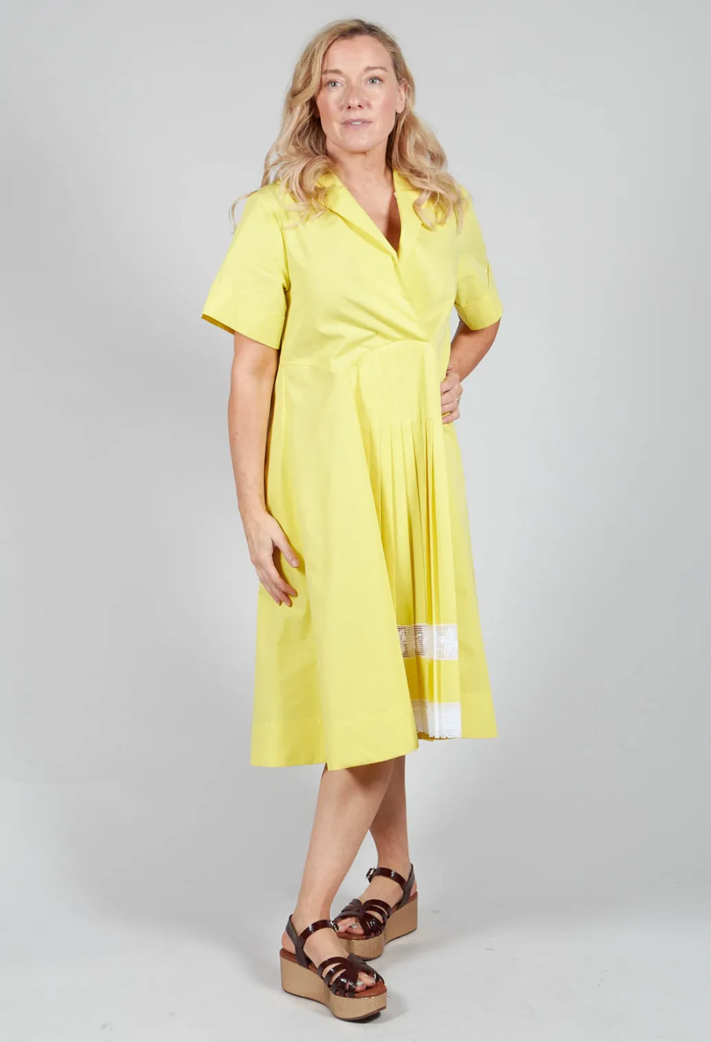 Pleats & Lace Dress in Sunflower
