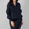 Plisse Bubble Shirt in Dark Nights