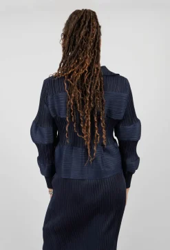 Plisse Bubble Shirt in Dark Nights