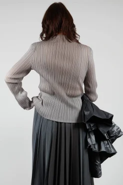 Plisse Longsleeve Top in Perla