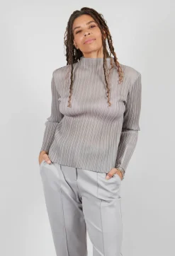 Plisse Longsleeve Top in Perla