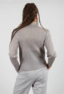 Plisse Longsleeve Top in Perla