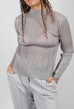 Plisse Longsleeve Top in Perla