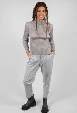 Plisse Longsleeve Top in Perla