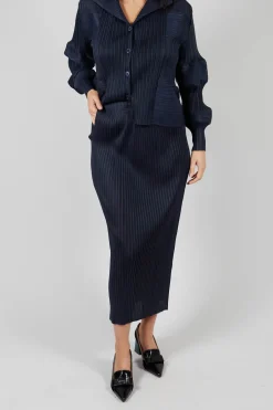 Plisse Pencil Skirt in Blue Nights