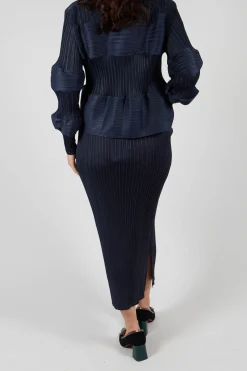 Plisse Pencil Skirt in Blue Nights