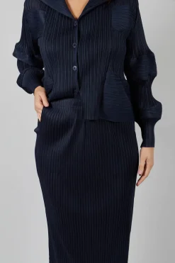 Plisse Pencil Skirt in Blue Nights