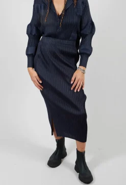 Plisse Pencil Skirt in Blue Nights