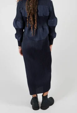 Plisse Pencil Skirt in Blue Nights