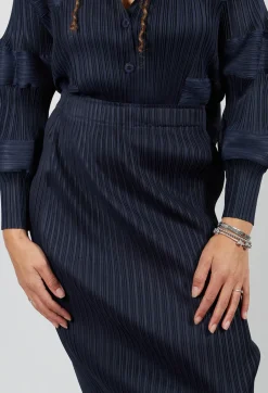 Plisse Pencil Skirt in Blue Nights