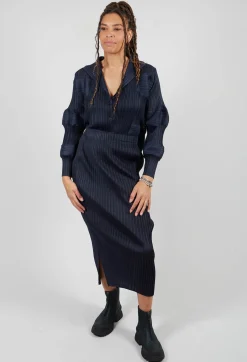 Plisse Pencil Skirt in Blue Nights