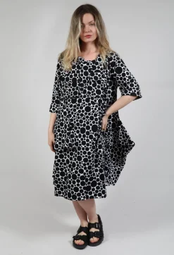 Pocket Dress in White with Black Pois