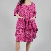 Pocket Dress in White with Lilac with Fuschia Pois