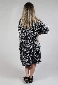 Pocket Dress in White with Black Pois