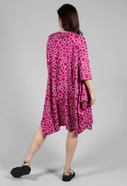 Pocket Dress in White with Lilac with Fuschia Pois