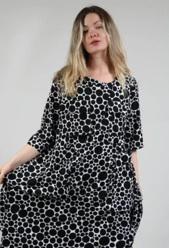Pocket Dress in White with Black Pois