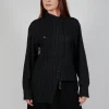Point Collar Shirt in Black Stripe