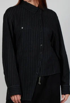 Point Collar Shirt in Black Stripe